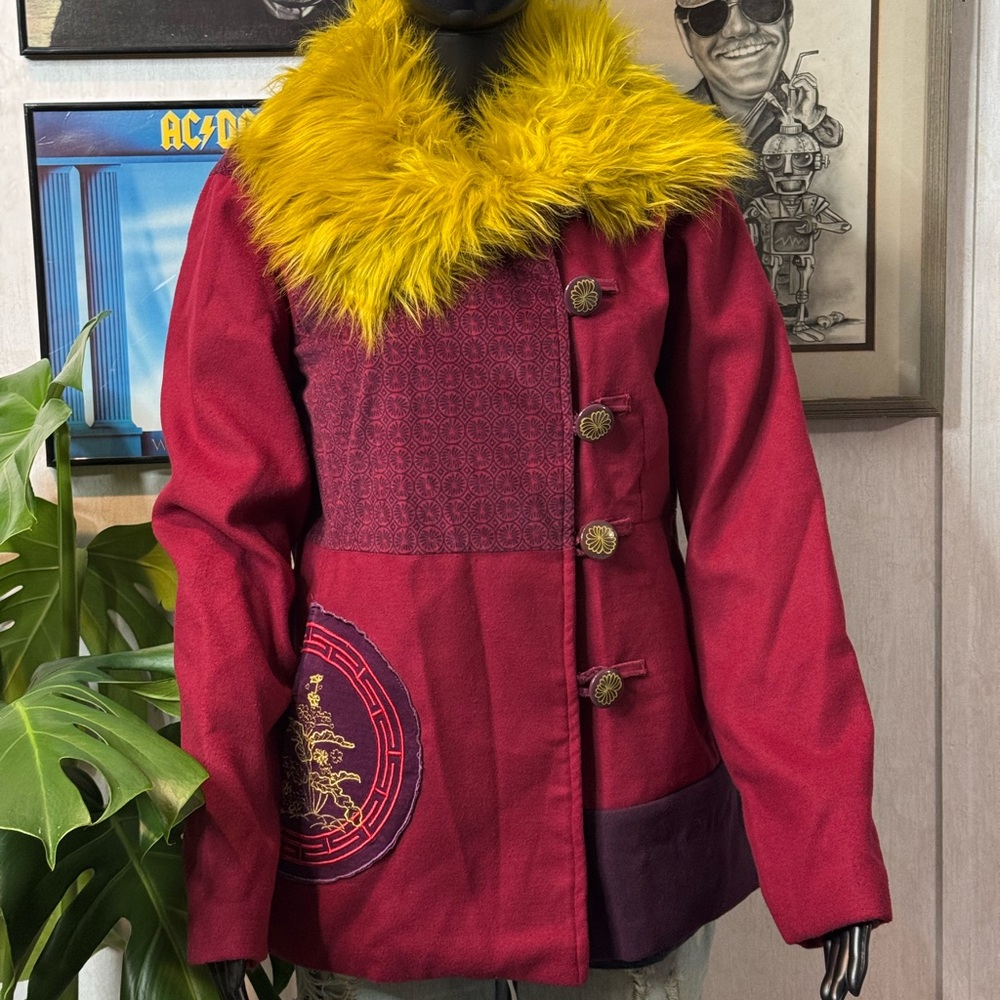 Coline Faux Fur Jacket Wine Red – New With Tags – Soft Vegan Fur Coat Size L